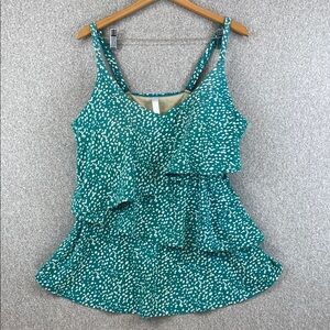 Cacique tankini swim top size 22 green with white spots resort tropical travel
